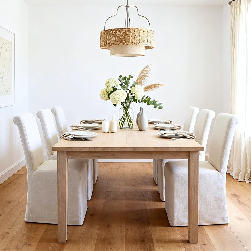 chairus Slipcovered Parsons Dining Chairs Set of 6, Upholstered Dining Room Chairs with Washable Linen Cover & High Back, Modern Farmhouse Wooden Side Kitchen Chairs, Cream White