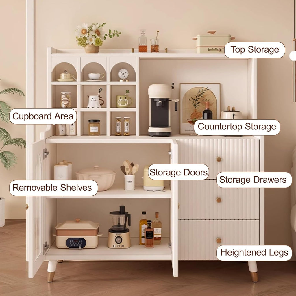 Pantry Storage Cabinet with Doors and Shelves, Food Pantry Cabinet, Farmhouse Coffee Bar Station with Doors and Shelves, for Dining Room, Living Room(Black,135x60cm/53.1x23.6in)
