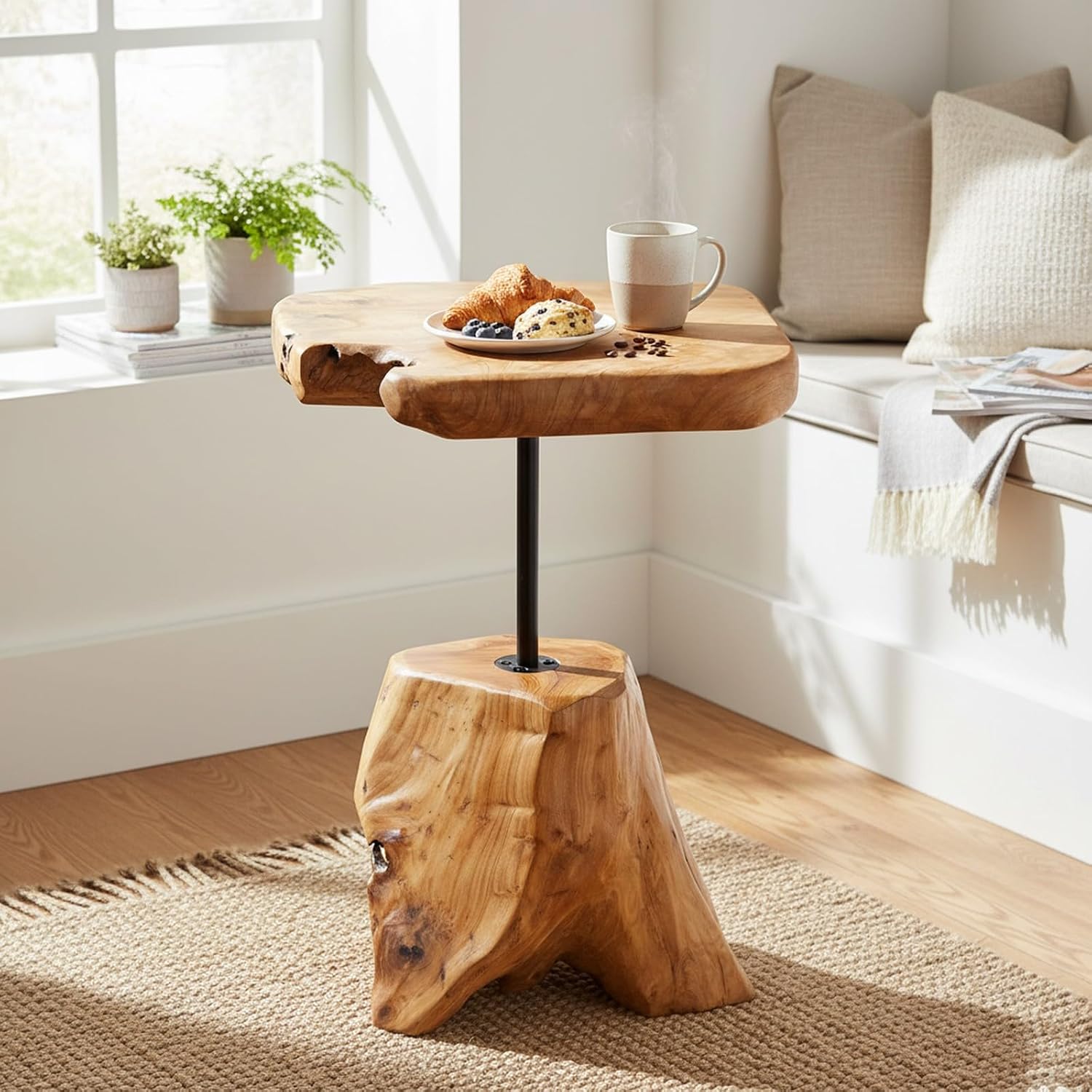 WELLAND Natural Edge Cedar Stump Side Table with Tree Root Base - Unique Handmade Wood Accent Table 14 W x 19" H