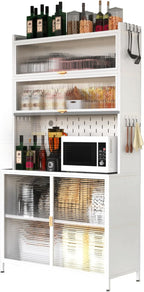 73" Metal Kitchen Pantry Cabinet with Flip Door - 6-Tier Storage Hutch with Pegboard, Adjustable Shelves - Freestanding Kitchen Storage Cabinet for Pantry Organization, Food, Dishes White (White)