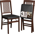 SIMPLEX Compact Folding Wood Dining Chairs – No Assembly, PU Leather Cushions, 400 lb Load Capacity, Space-Saving Design for Apartment & Kitchen Use (4 Pack)