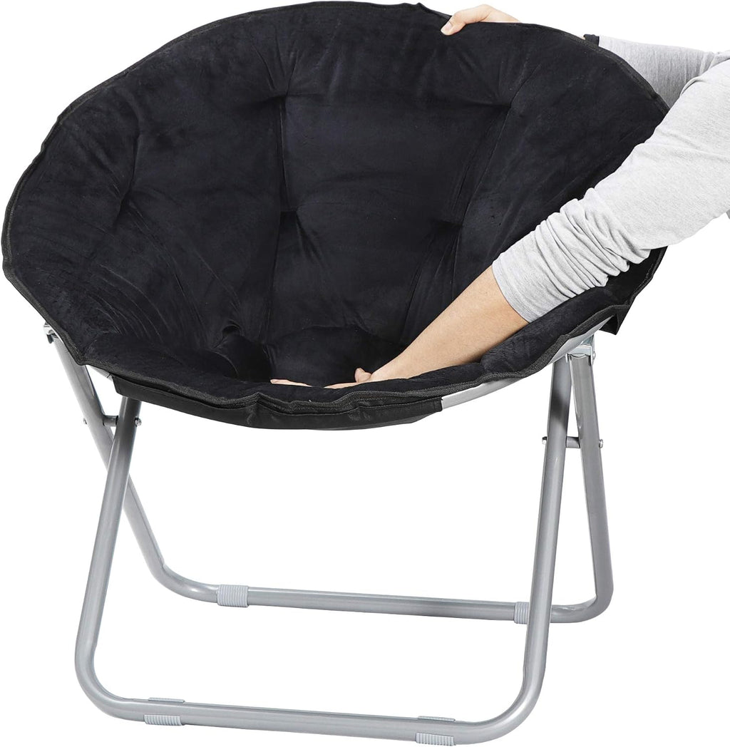 Faux-Fur Folding Chair, Moon Chair Soft Lounge Chair for Lounging, Bedroom, Dorm Rooms or Apartments, Black