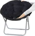 Faux-Fur Folding Chair, Moon Chair Soft Lounge Chair for Lounging, Bedroom, Dorm Rooms or Apartments, Black