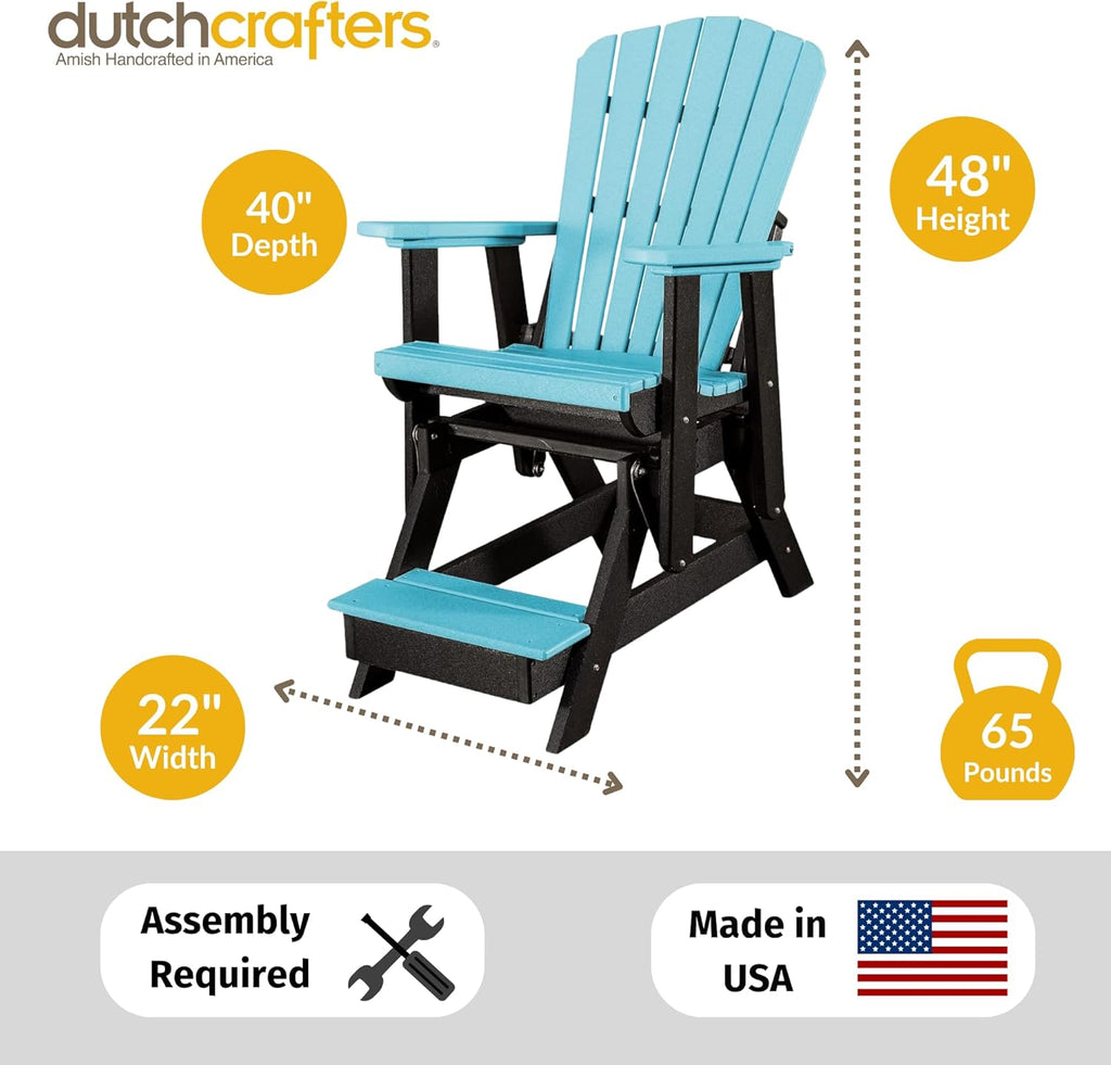DutchCrafters Slat Fan Back Poly Balcony Adirondack Glider with Footrest Outdoor Patio Chair (Black & Blue)