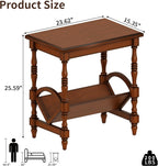 Classic Wooden Side Table with Magazine Rack, End Table with Rubberwood Legs and Birch Veneer Finish, Bedside Table with Storage Shelf for Living Room, Bedroom