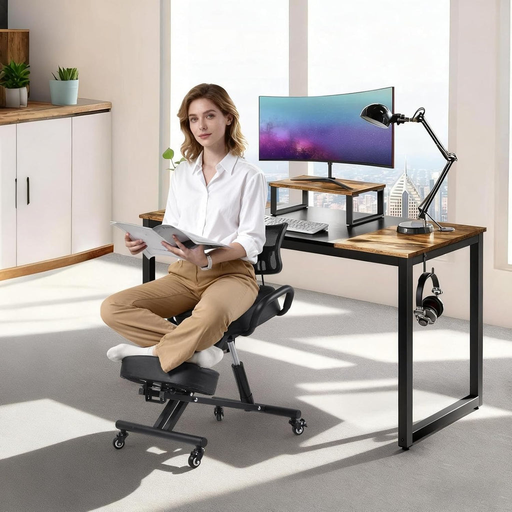 Ergonomic Kneeling Chair with Backrest, Adjustable Balance Stool with Brake Casters, Improve Sitting Postures, Perfect for Study & Work from Home