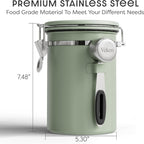Veken Coffee Canister with Window, Airtight Stainless Steel Kitchen Food Storage Container with Lids, Date Tracker and Scoop for Ground, Beans, Tea, Flour, Cereal, Sugar Jars, 22OZ, Green