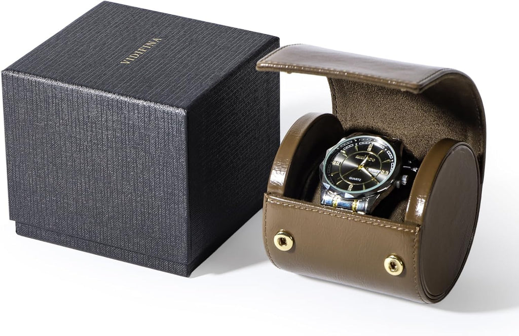 Premium Watch Travel Case, Odor-Free PU Leather Watch Roll for 1/2/3 Watches Protective Storage with Gift Box, Ideal for Men's Gifts & Business Travel, Coffee