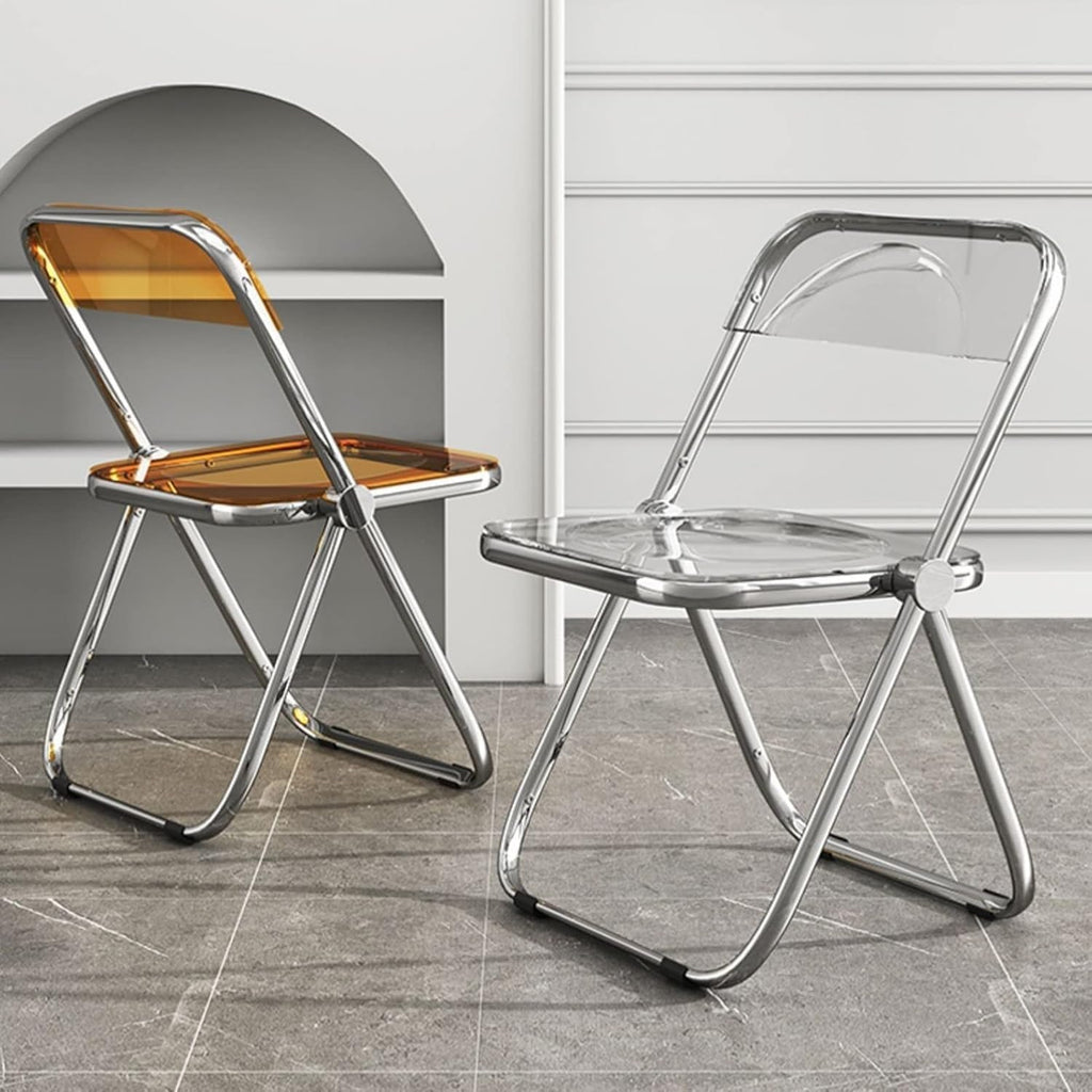 Transparent Folding Chair Modern Dining with Chrome Frame Acrylic Chair PC Plastic Living Room Seat(Yellow)