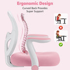 HOFFREE Kids Desk Chair Ergonomic Study Chair with Flipped Armrest and Footrest Adjustable Height Swivel Kids Computer Chair Mesh Desk Chair for Boys Girls Children at Home Bedroom Study Room Pink