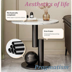 Creative Metal End Table, Living Room Coffee Table with Marble Tabletop, Modern Geometric Decorative Table for Sofa Bedroom Apartment Reception Area Hotel(Width 23.6in/60cm, Black-White Base)