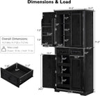 71" Tall Kitchen Pantry Cabinet with 3 Pull Out Organizers, Black Storage Cupboard with 6 Door Shelves, 2 Drawers, Freestanding Pantry for Kitchen Dining Room (Black)