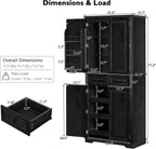 SOFTSEA Kitchen Pantry Cabinet with 6 Door Shelves and 2 Drawers, Farmhouse Embossed Texture Cupboard Cabinet with 3 Pull Out Organizers, Kitchen Hutch for Dining Room Living Room, Black