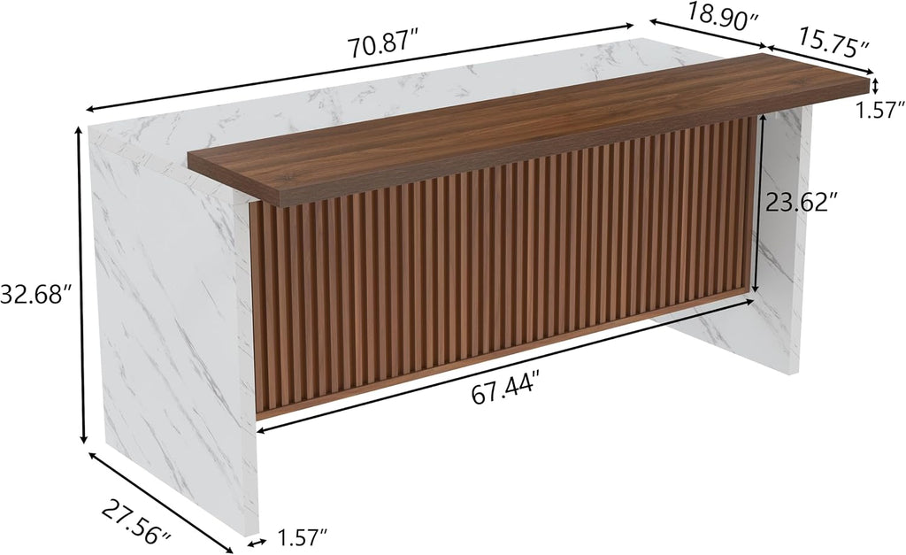 Gyfimoie 71" Large Imitation Marble Bar Table,Island Table with LED Lights | Mordern Marble Stripes Dining Table with Grille Design for Home Kitchen, Living Room, Balcony, Basement (White+Brown)