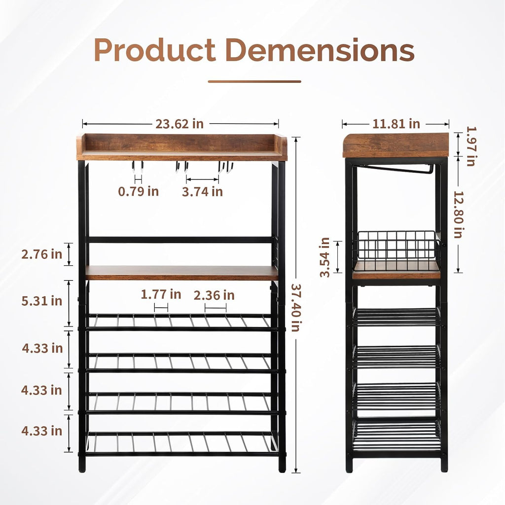 KATHY&BOB Morden Wood Wine Rack Freestanding Floor, 5-Tier Wine Storage Shelf with Wobble-Free Countertop, 20-Bottle Stackable Wine Glass Holder Rack for Home Bar Kitchen Dining Room (Wine Rack)