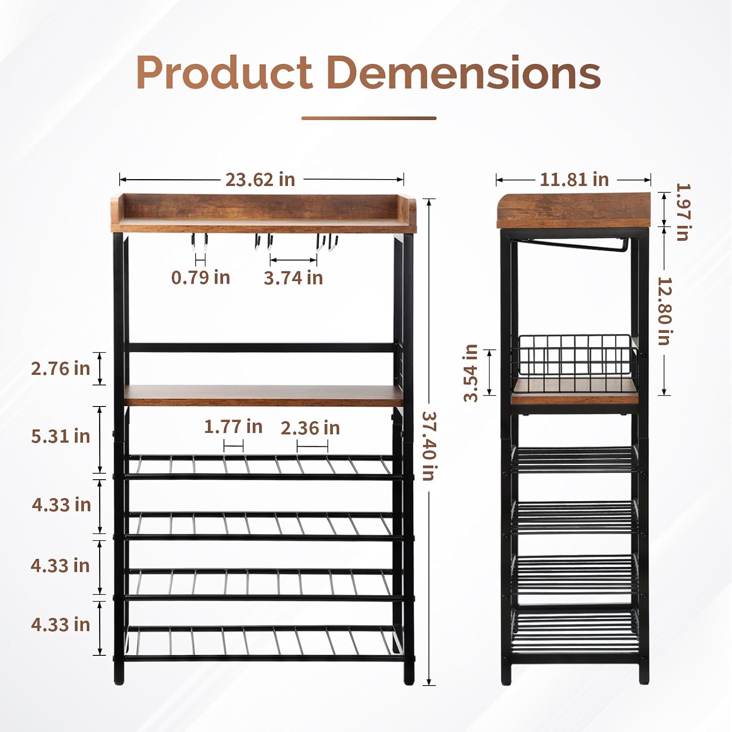KATHY&BOB Morden Wood Wine Rack Freestanding Floor, 5-Tier Wine Storage Shelf with Wobble-Free Countertop, 20-Bottle Stackable Wine Glass Holder Rack for Home Bar Kitchen Dining Room (Wine Rack)