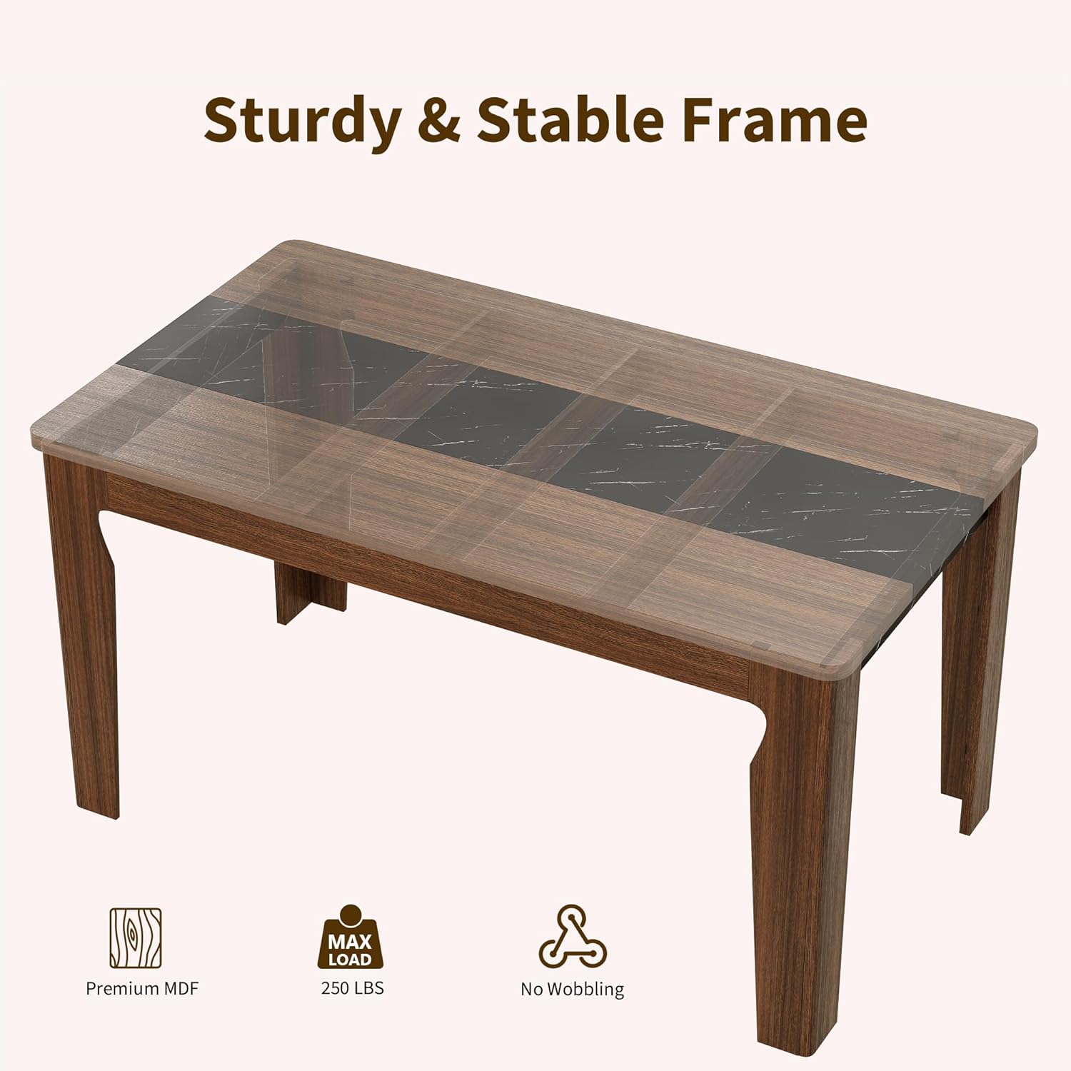iPormis Farmhouse 71" Long Dining Table for 6-8 People, Marble Texture Finish Kitchen Table with Sturdy Wooden Frame, Rectangle Dining Table for Dining Room, Kitchen, Brown