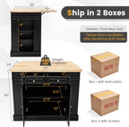 SILKYDRY Kitchen Island with Storage and Drop Leaf, Storage Cabinet with Rubber Wood Top, 2 Drawers, Adjustable Shelves, Spice Racks, Coffee Bar Table for Dining Room, Living Room (Black)
