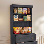 71" Black Farmhouse Kitchen Pantry Cabinet Set of 4— Freestanding Coffee Bar with Glass Doors or Drawers, Microwave Stand, Large Storage Hutch with Adjustable Shelves for Kitchen, Living Room
