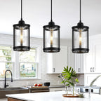 Black Pendant Lights Kitchen Island 3 Pack, Modern Kitchen Pendant Lighting Over Island with Clear Glass, Farmhouse Mini Hanging Light for Sink Dining Room, OS-3014-3PBKC