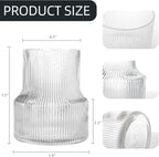 Glass Vase - Fluted, Ribbed, Decorative for Centerpieces, Modern for Living Room, Table, Entryway, Desk, Shelf, Wedding, Office - 7.5 Inches
