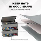 2 PCS Stackable Hat Storage for Baseball Caps, Space Saving Hat Organizer Box for Closet, with All Around Cardboard Support, Zipper Lid, Clear Window and 3 Handle, Each Holds 12 Hats, Grey