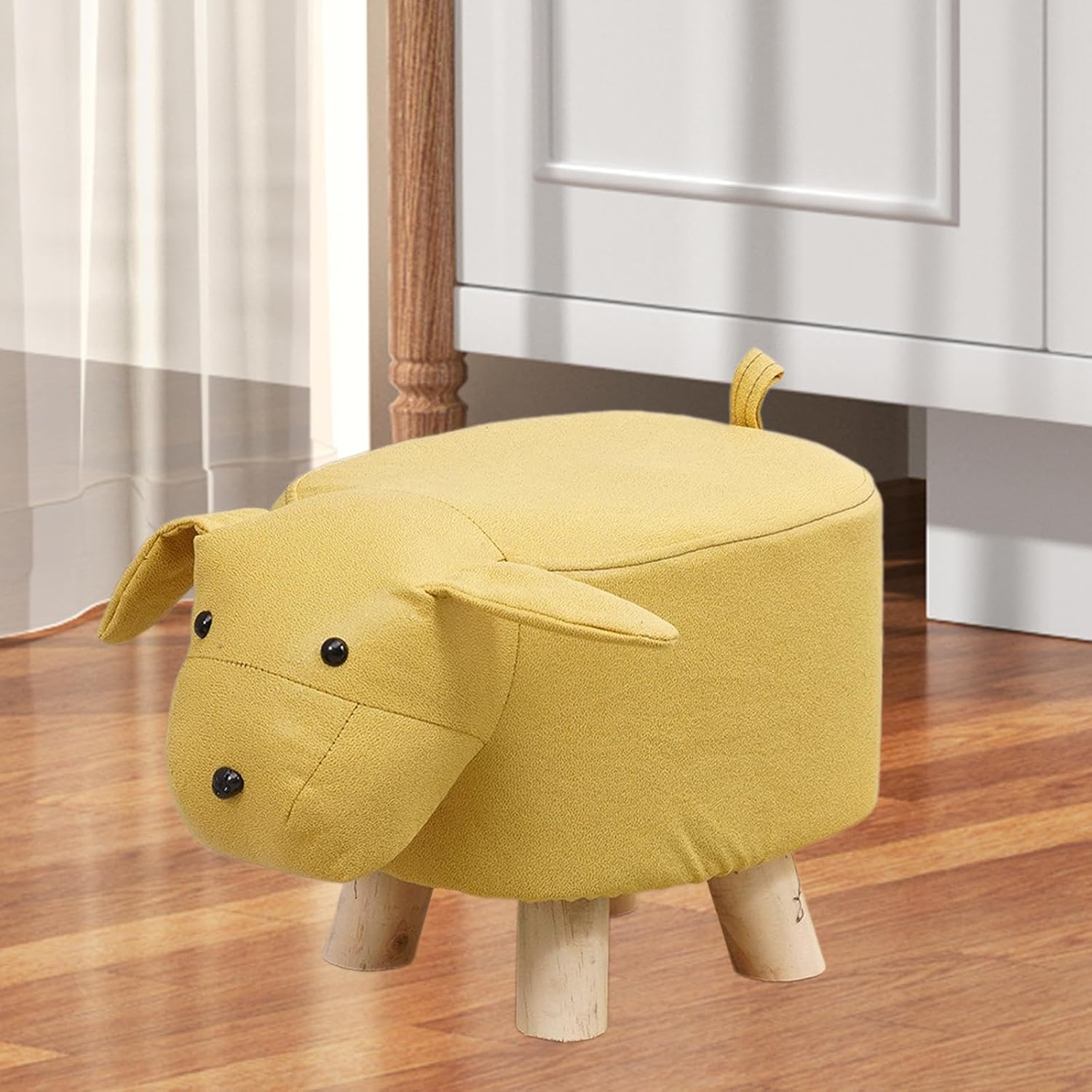 Cartoon Footstool Kids Stool Foot Stool Ottoman Animal Shaped Decorative Wooden Footrest Comfortable Fabric Suitable for Living Room Bedroom Nursery G, Yellow Dog
