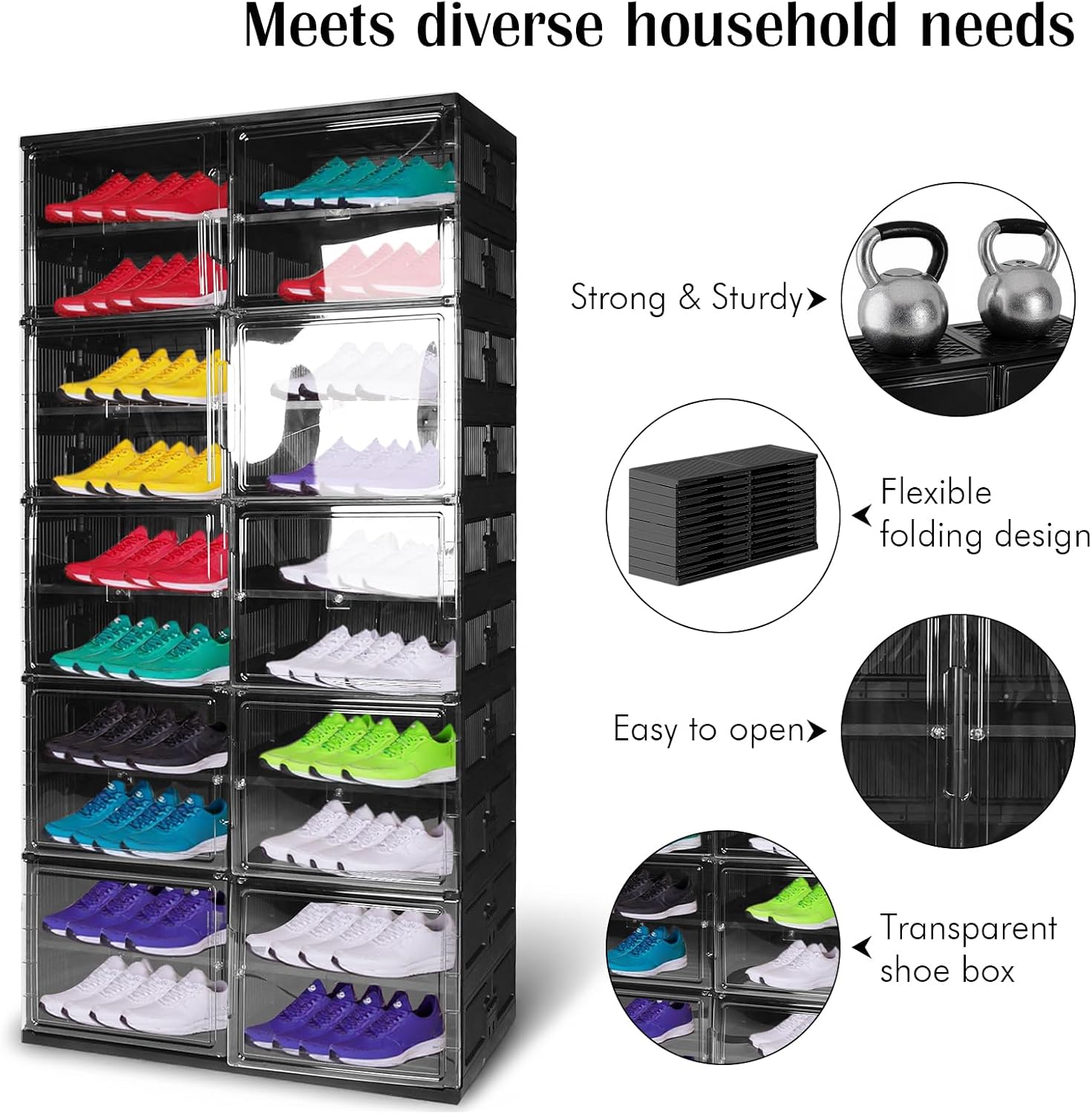 10-Tier Foldable Shoe Rack Organizer with Clear Doors, Collapsible Shoe Storage Cabinet Holds 40 Pairs, Stackable Plastic Shoe Shelf for Closet, Entryway, Bedroom, Easy Assembly 70.3" Tall