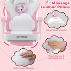 HOFFREE Pink Gaming Chair with Cat Ears and Cloud Massage Lumbar Ergonomic Cute Computer Chair for Girls with Footrest Comfortable Reclining Game Chairs for Adults Pink and White