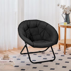 Grezone Folding Faux Fur Saucer Chair,Portable Folding Soft Moon Chair for Bedroom, Dorm Rooms, Apartments, Lounging, Garden and Courtyard, Black