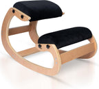 Ergonomic Kneeling Chair, Adjustable Seat - Office Chair for Desk, Posture Corrector, Premium Comfort Cushion, Wooden Rocking Knee Chair (Black)