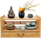 Meditation Storage Table, Altar Table with Drawer, Puja Table Perfect for Home Used, for Meditation Prayers, Desktop Organizer Bamboo Furniture, for Displaying Jars, Plants and Books (Wood Color)