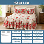 100% Cotton Ruffled Bed Skirt with 21 Inch Drop, Dust Ruffle for Twin XL, Full, Queen and King Size Beds, Wrinkle Free Floral Bed Skirt, Elegant Bedspread Set with Pillow Sham
