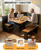 Breakfast Nook Table Set - Reinforced Packaging - Corner Kitchen Dining Table Set for 4-6 People, Solid Pine Wood with L-Shaped Bench Modern Farmhouse Dining Room Set, Coal Black