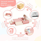 Kids Couch, Modular Toddler Couch for Playroom, Kids Sofa with Ottomans, Foam Play Blocks with Stair and Ramp, Convertible Plush Sofa, Removable Cover