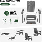 Adjustable Adirondack Rocking Chair Set of 2 with Retractable Ottoman Footrest, 4-in-1 Foldable HDPE Outdoor Rocker, Weather Resistant Adirondack Chair for Porch, Garden & Poolside, Grey