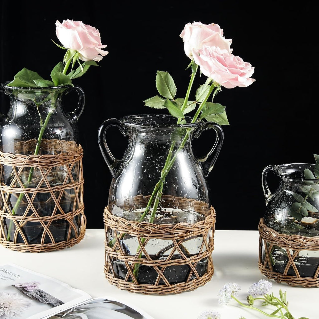 KIANG Vase - Perfect Home Decor and Thoughtful Gift for Grandparents（Dark Forest Rattan Series-Large Gray Vase