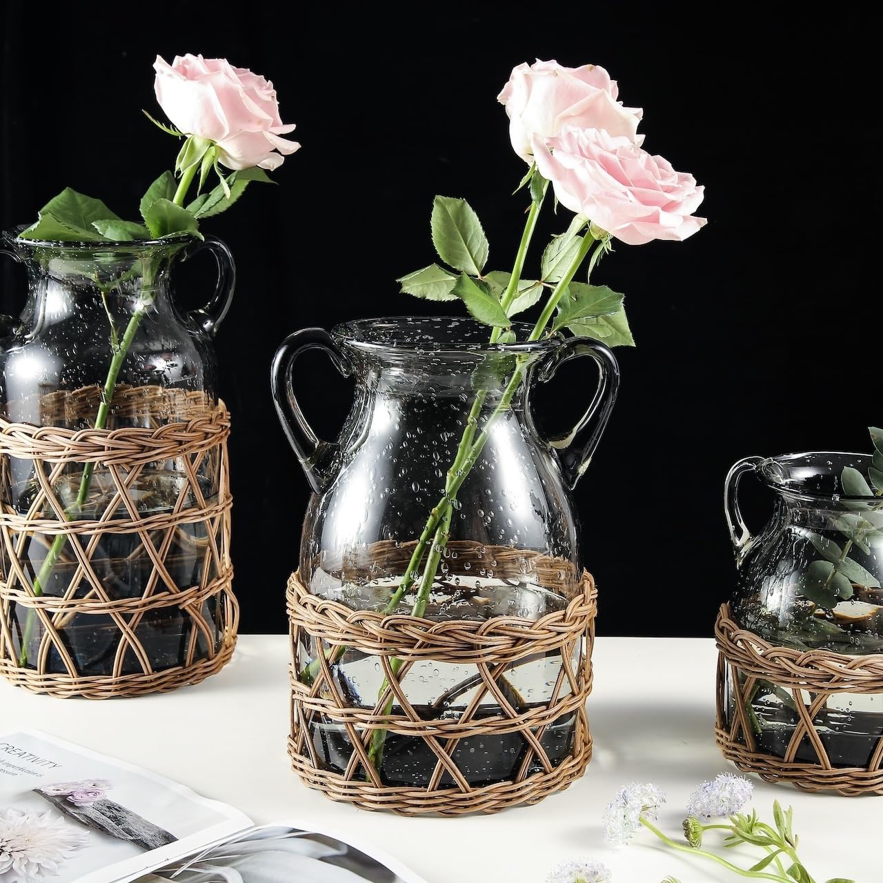 KIANG Vase - Perfect Home Decor and Thoughtful Gift for Grandparents（Dark Forest Rattan Series-Large Gray Vase