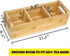 Bamboo Tea Organizer Box Chemical Free Eco-Friendly Big, Tall, Adjustable Cubbies Natural Wooden Storage Chest (3-Slot, Blank)