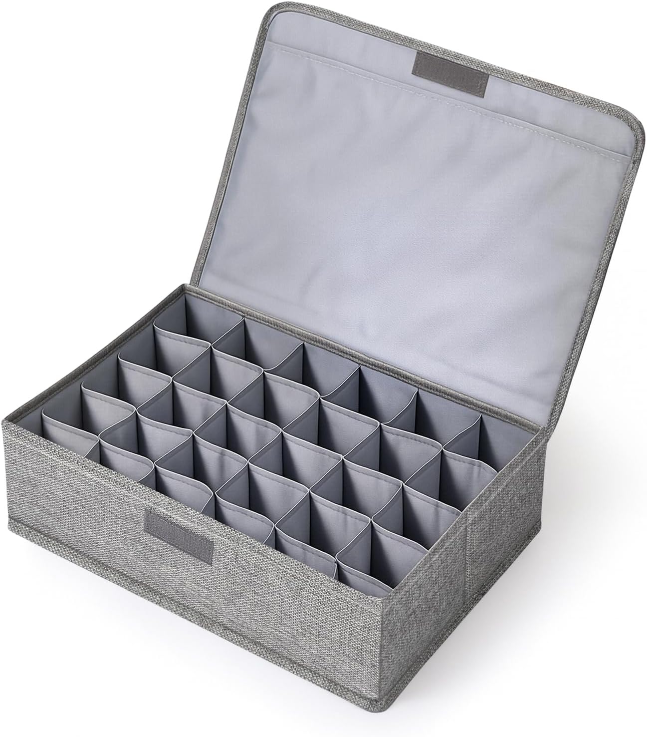 1 Pcs Light Bulb Organizer Storage Box Ornament Storage with 30 Dividers Foldable Bulbs Organizer with Lid Sturdy PP Board Fits Various Standard Dustproof Fabric Case for Home Vbs (Grey)