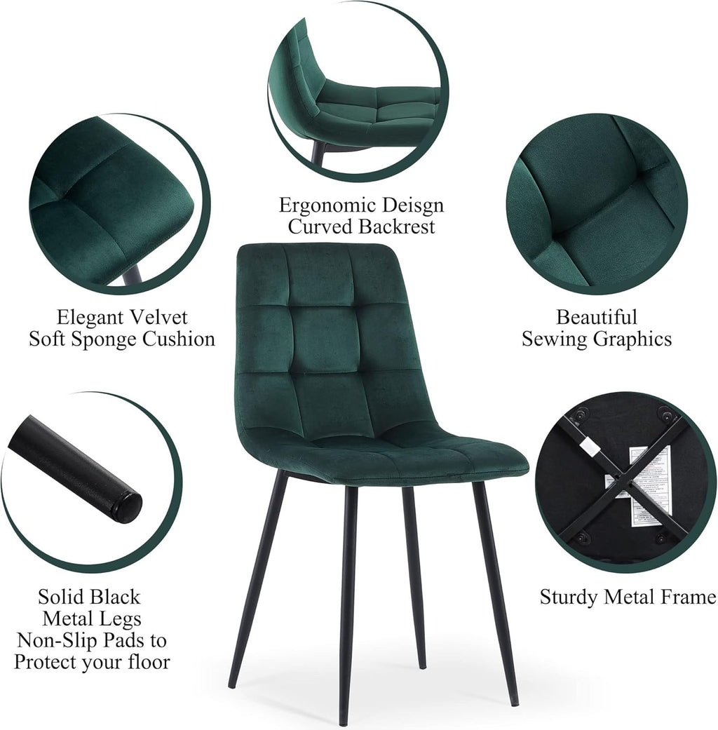 Homedot Round Dining Table Set for 2 with Green Chairs, Modern Mid Century Kitchen Table Chairs Set for Dining Room, 37-Inch Circle Dining Set with Upholstered Chairs for Apartment/Restaurant