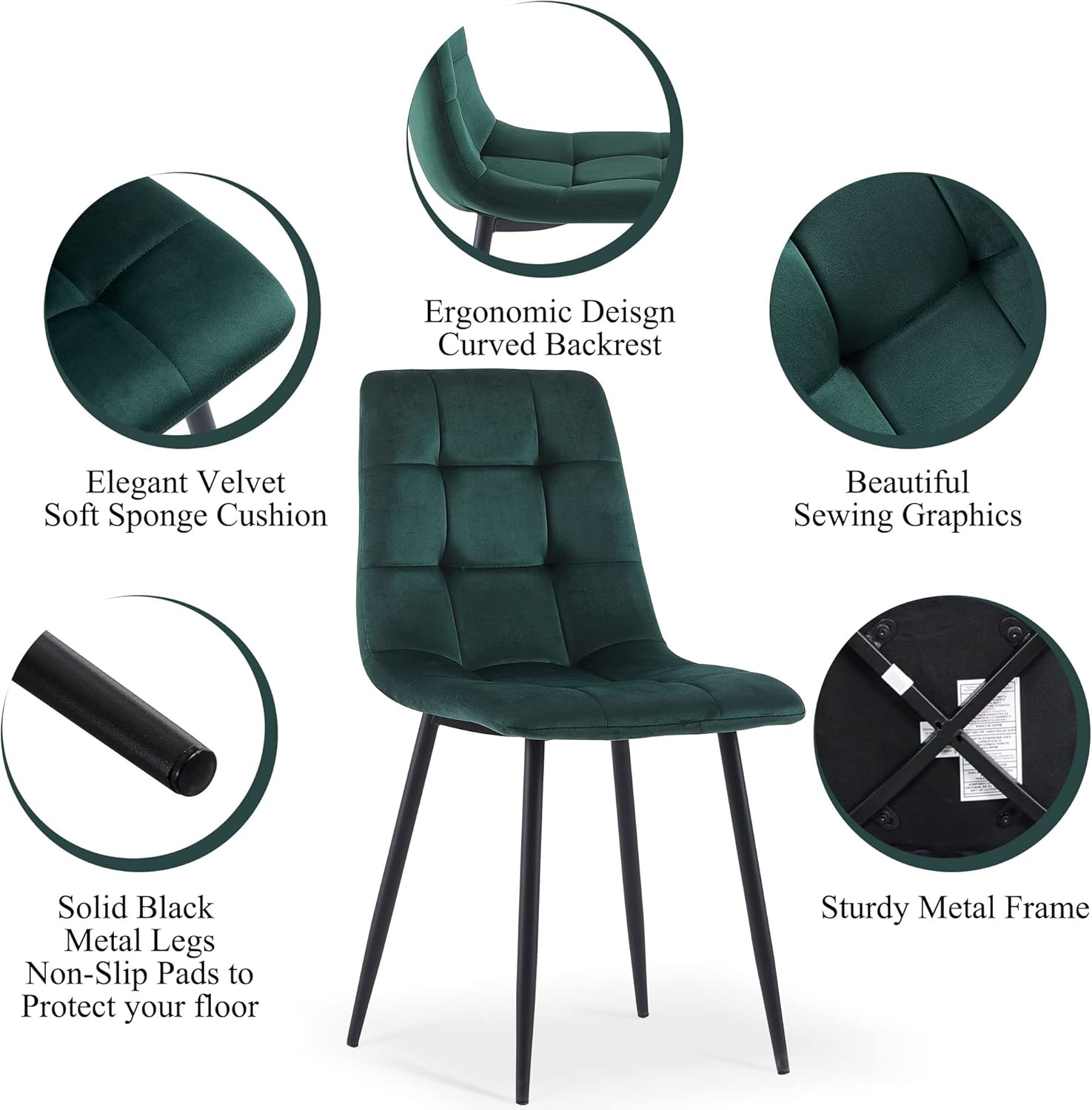 Homedot Round Dining Table Set for 2 with Green Chairs, Modern Mid Century Kitchen Table Chairs Set for Dining Room, 37-Inch Circle Dining Set with Upholstered Chairs for Apartment/Restaurant