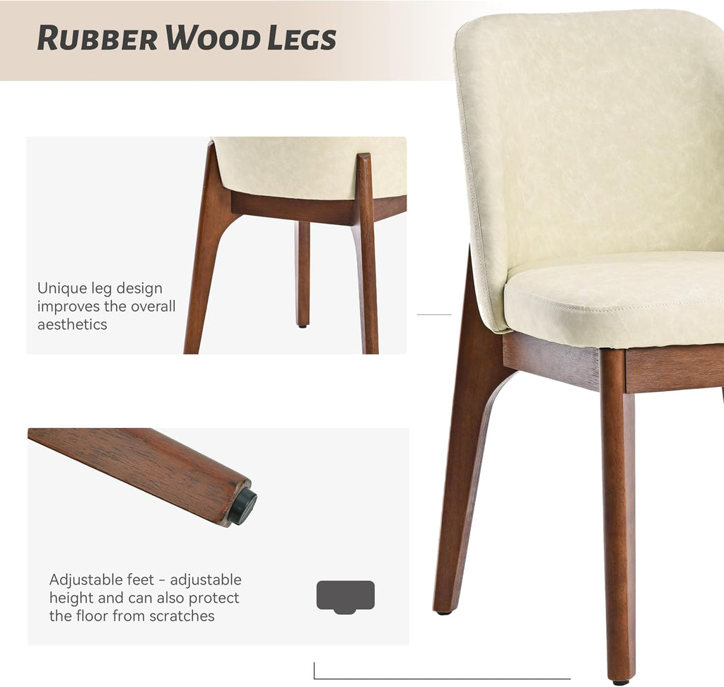 VKNOW Dining Chairs Set of 4, Faux Leather Wooden Kitchen Chairs, Beige | Modern Upholstered Side Chair with Rubberwood Legs for Kitchen Dining Room Restaurant, No Wobble