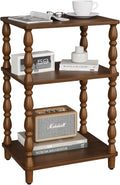 Yoobure Small Side Table - Vintage End Tables Living Room with Spindle Legs, Accent Night Stand with 3-Tier Storage Shelf, Wood Nightstand for Bedroom, Bedside Table for Narrow Spaces, Walnut