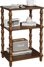 Yoobure Small Side Table - Vintage End Tables Living Room with Spindle Legs, Accent Night Stand with 3-Tier Storage Shelf, Wood Nightstand for Bedroom, Bedside Table for Narrow Spaces, Walnut
