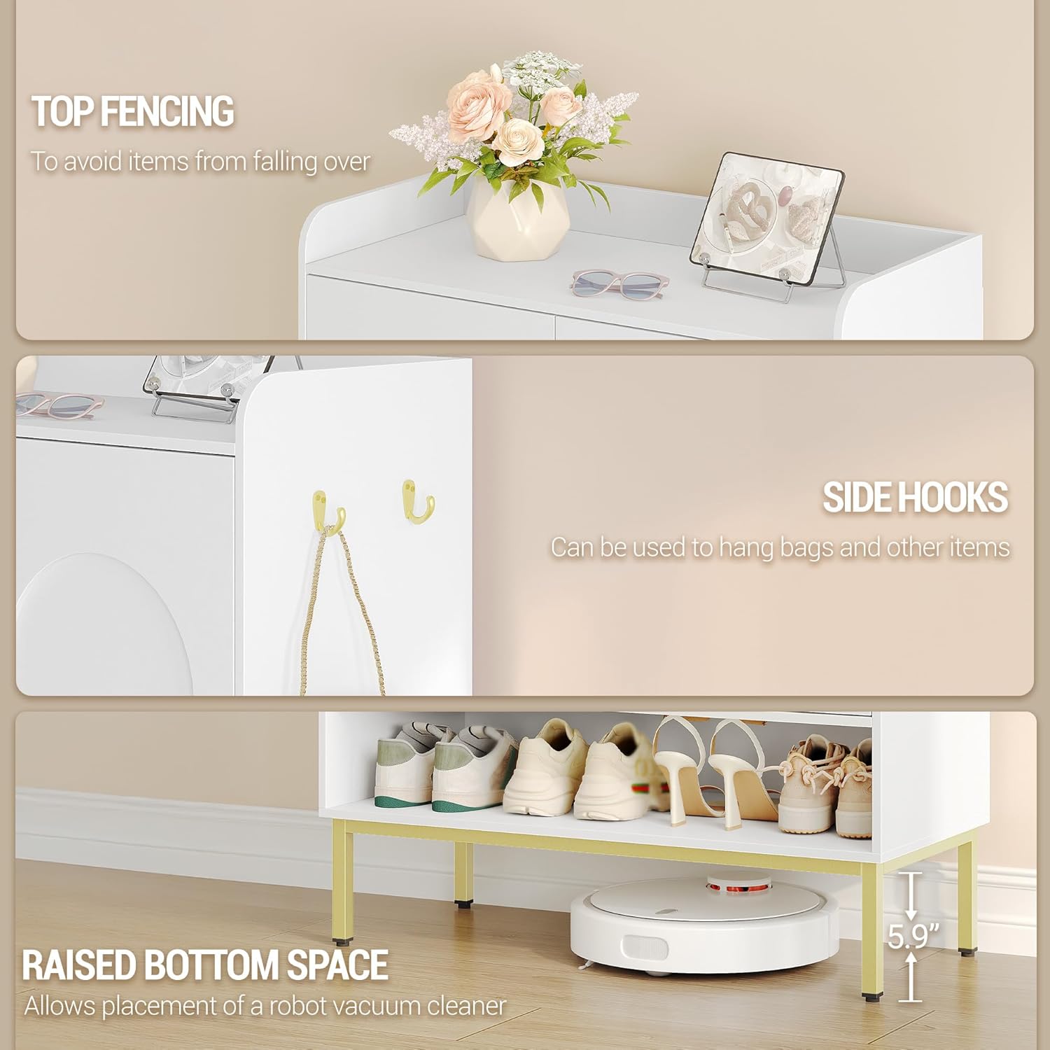 Hzuaneri Shoe Cabinet with Doors, 7-Tier Shoe Storage Cabinet with Adjustable Shelves, Wooden Shoes Organizer Cabinets with Top Storage Layer, 28-32 Pairs, for Entryway, Hallway, White SR68703A