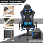 GYMAX Gaming Chair, Massage Gaming Chairs for Adults with Headrest, Lumbar Support & Armrest, Video Computer Reclining Gaming Chair, Office Desk Gamer Task Chair (Blue)
