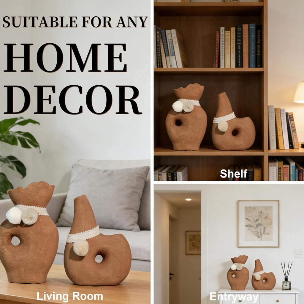Modern Ceramic Flower Vase for Home Decor, Rustic Farmhouse Vases Set of 2 Terracotta Decorative Pottery Boho Vases for Pampas Grass Living Room Kitchen Bedroom Entryway Mantel Decor