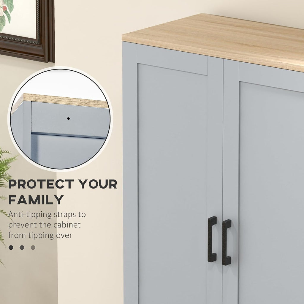72" Freestanding Kitchen Pantry, 4-Door Storage Cabinet Organizer with Adjustable Shelves, Kitchen Cabinet with Doors and Shelves, Gray
