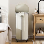Rolling Laundry Basket with Lid, 100L Laundry Hamper with Wheels, Half Round Laundry Cart with Removable Bag, Sturdy Metal Frame Dirty Clothes Organizer for Bathroom, Bedroom, Beige